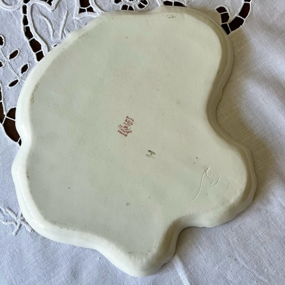 Limoges Vintage Unique Shape Dish Ceramic Ivory/Whit/Green w/ Gold Trim - Picture 14 of 15